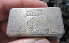 7 oz JMC Maple Leaf Johnson Matthey Canada Poured Vintage Silver Bar