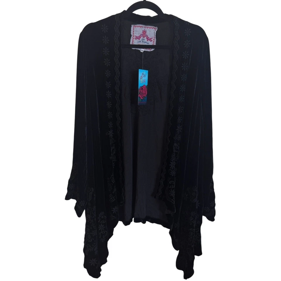 NEW Johnny Was Black Velvet Floral Embroidered Kimono XXL Plus Cardigan 2X - Image 3 of 4
