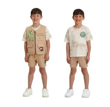 Jurassic Park Boys Girls Top Shorts Tan Multicolor 3-Piece Adventure Fun Kids
