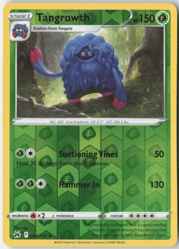 Tangrowth 005/159 Rare Crown Zenith Pokemon Reverse Holo Lightly Played