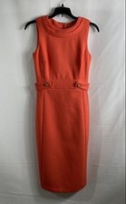 Tory Burch Women's Orange Sleeveless Button Waist Wool Blend Sheath Dress Size 0