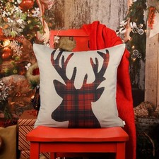 Minimalist Buffalo Plaid Reindeer Christmas Plush Pillow Covers Cushion Case