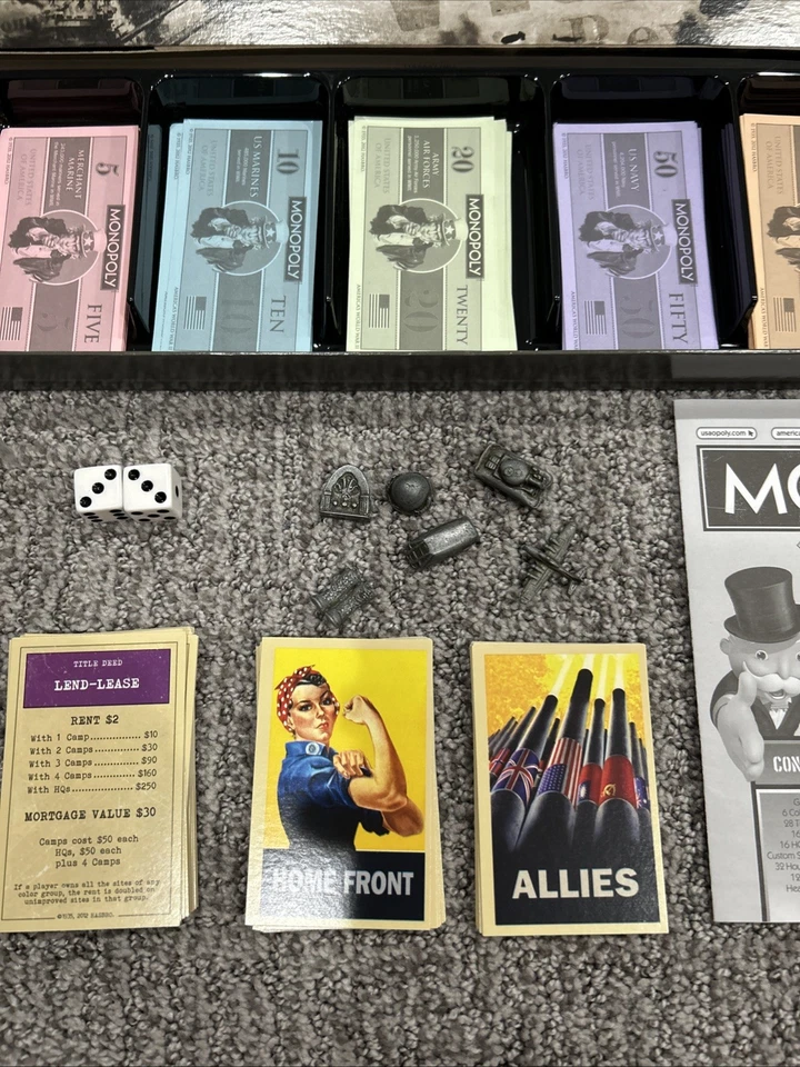 Piezas de repuesto completas Monopoly America's World War II sin tablero de juego Foto 4 de 4