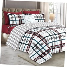 8-Piece Lodge Plaid Reversible Comforter Set - All Full/Queen Plaid Burgundy