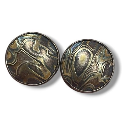 Joan Tenenbaum Moon Earrings 22k Gold Sterling Silver Forged Metal Hand Crafted