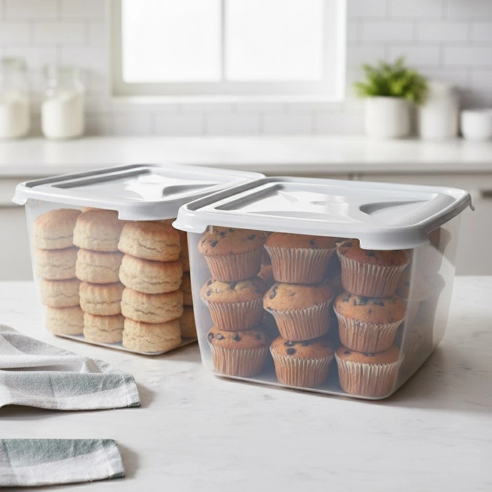 WHAM 2 Large 15L Food Storage Containers With Lid BPA Free Preserve Cake Tub 32.5cm