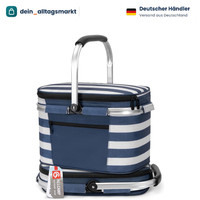 KüHltasche Faltbar Isoliert Thermo Abnehmbarer Picknickkorb 2 Personen Blau/Weiß