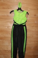 Weissman Showtime Lime Sequin Dance Jumpsuit Girls LC 14 No Tears Left To Cry