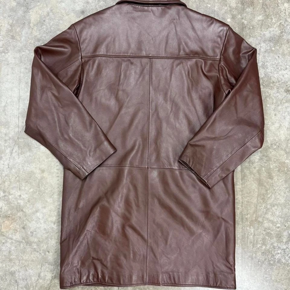 Women's Cabela's Brown leather trench coat with button closure Size L - Image 3 of 4