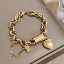 Heart Lock Chain Bracelet Stainless Steel Gold Plated Bangle Women Jewelry