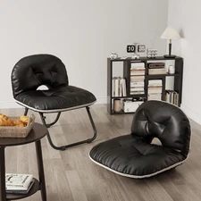 Folding Comfy Saucer Chair, Pu Leather Butterfly Chair, Moon Chair for Indoor...