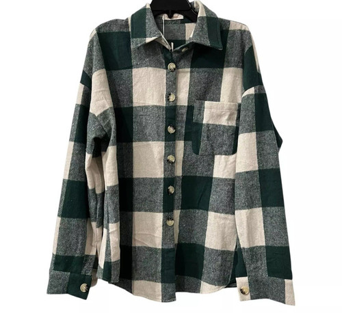 Woman’s Flannel Green Plaid Oversized Boyfriend New Medium. - Picture 1 of 3