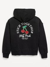 Old Navy Girls 14 / 16 XL Black Stick Together Stay Fresh Cherries Hoodie