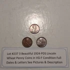 Lot #237 3 Beautiful Lincoln Wheats 1924-P 1924-D 1924-S VG-Fine See Pictures