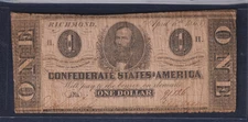 1863 T62 $1 Confederate States Note Richmond VA Dollar Currency Civil War Money