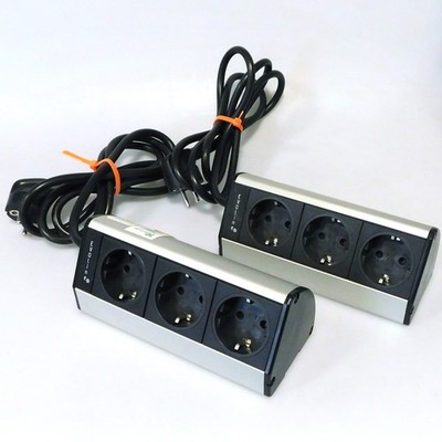2x Schulte Evoline 930 3fach Steckdose VDE 1,5m Kabel Alu/Kunstst.~Rechnung/MwSt