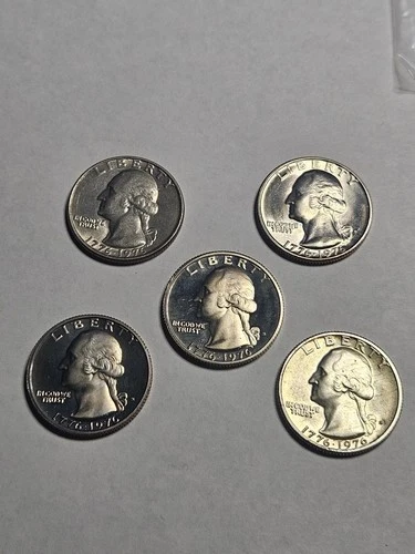 1976 P D S S S Washington Quarters Silver  Proof & BU & Clad P D S 5 Coin Set