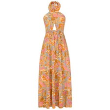 NWOT ZESICA Women Summer Halter Tie Neck Sleeveless Pink Floral Maxi Dress Med