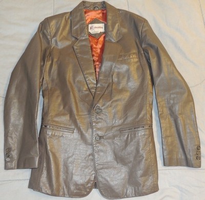 Vintage Chess King Mens Sz 40 Brown Leather 2-Button Blazer Jacket Collared