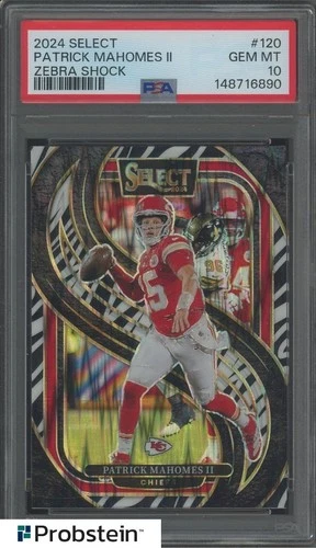 2024 Panini Select Zebra Shock Prizm #120 Patrick Mahomes II Chiefs PSA 10