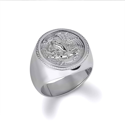 Gold Mexican Eagle Emblem Coat Of Arms Men's Signet Ring - Picture 3 of 5