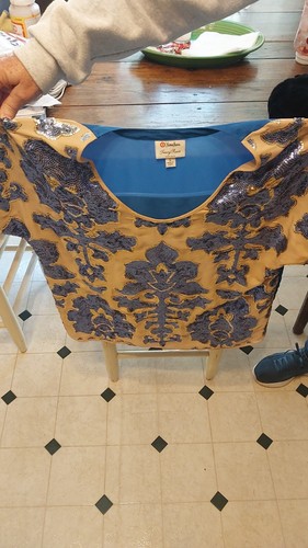 vintage NEIMAN MARCUS TRACY REESE SEQUINED BLOUSE BLUE and brown LARGE - Picture 9 of 9