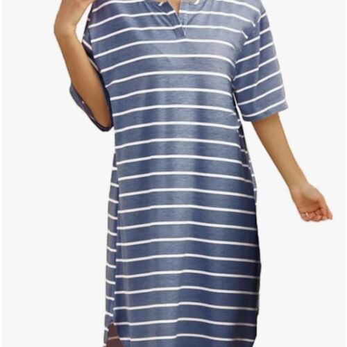 Nightgowns for Women Sleepwear Loose Short Sleeve Nightdress V Neck 3XL