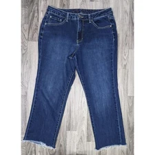 Jag Jeans Womens Size 14 Petite Embroidered Rhinestones Cropped Denim Blue Jeans