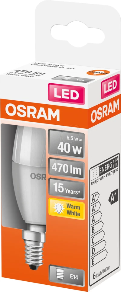 10x OSRAM LED Kerze matt E14 470 Lumen 5,5W = 40W warmweiß  EEK:F (Spektrum A-G) - Bild 4 von 4
