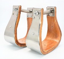 Premium 4" Wooden Wide Western Horse Saddle Steel Covered Bell Stirrups Pair Set