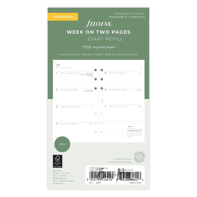 Filofax 2024 Personal Eco Week on Two Pages Diary Insert - 24 - 68294