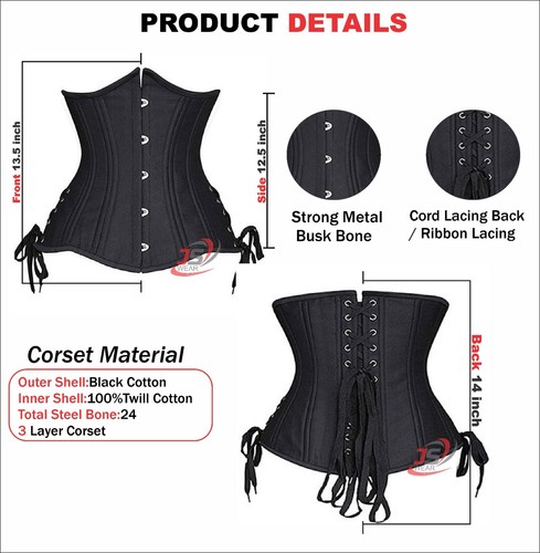 Cotton Hourglass Curve Longline sexy Women's Underbust Corset Waist Training - Picture 2 of 5