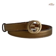 Authentic Gucci Bronze Metallic Leather Gold Interlocking G Buckle Belt 95/38