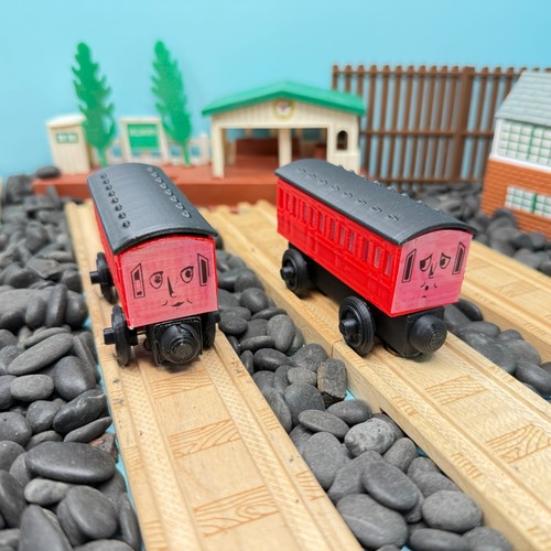 Wooden Railway 2 Passenger Train Custom Made Annie & Clarabel Thomas Friends RED - Picture 2 of 12