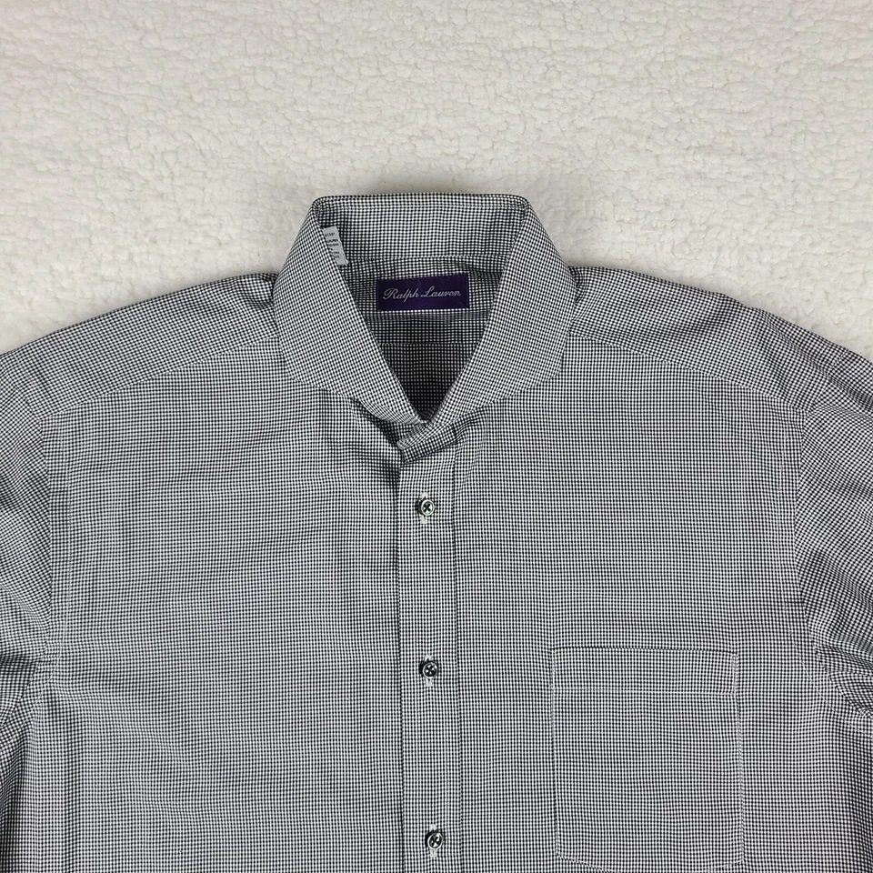 Camisa social masculina Ralph Lauren etiqueta roxa 16.5 34/35 preta branca com botões - Imagem 3 de 4