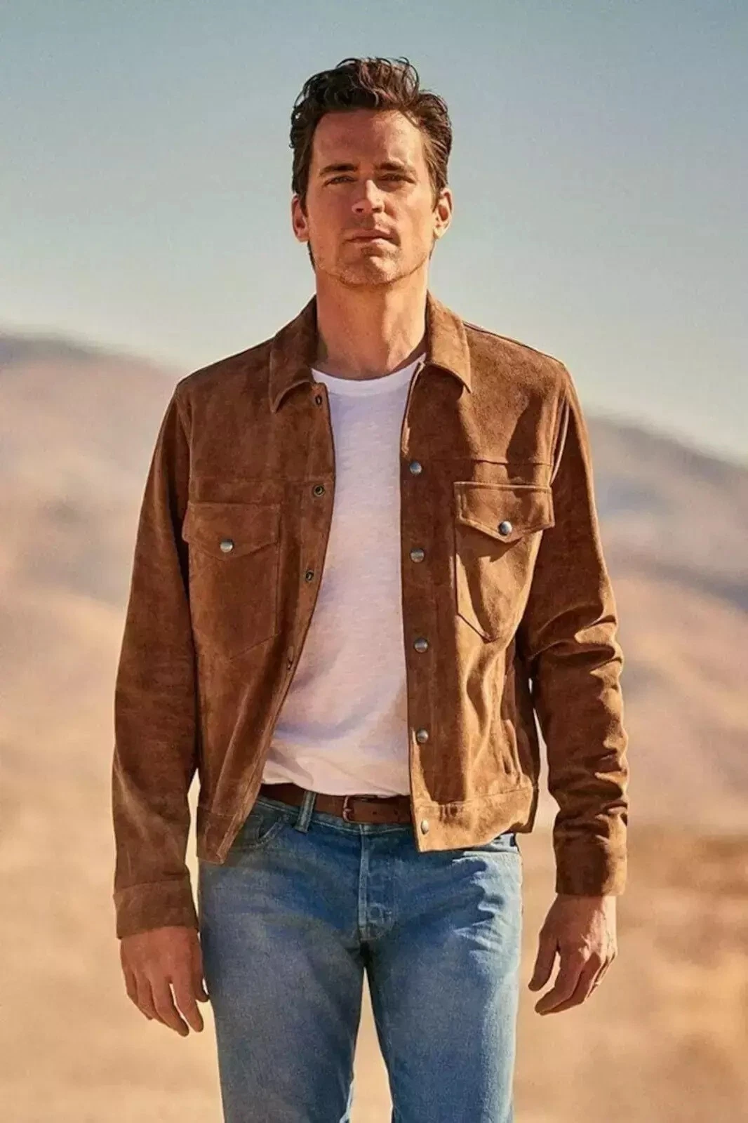 Men's Suede Lamb Leather Trucker Jacket Brown Biker Western Coat