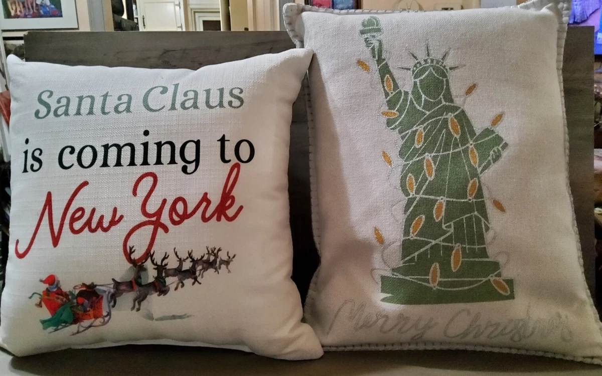Christmas Throw Pillows New York Santa Sleigh Statue of Liberty Thro Maria Lopez