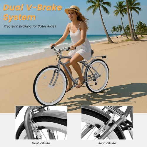 MOONCOOL Beach Cruiser Bike for Adults, 24" 26" 7-Speed Bicycle for Women Men - Picture 33 of 57