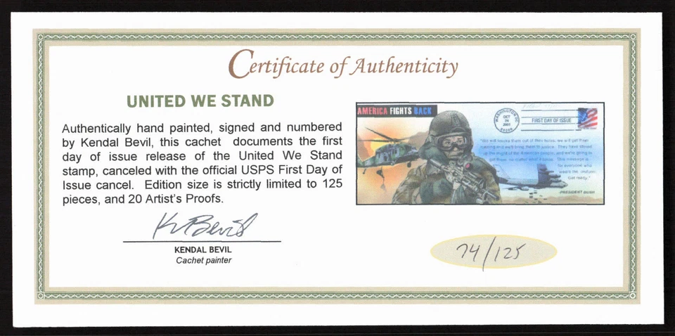 Bevil 2001 United We Stand America Fights Back FDC Sc 3550 Lg #10 Envelope /125 - Image 2 of 2