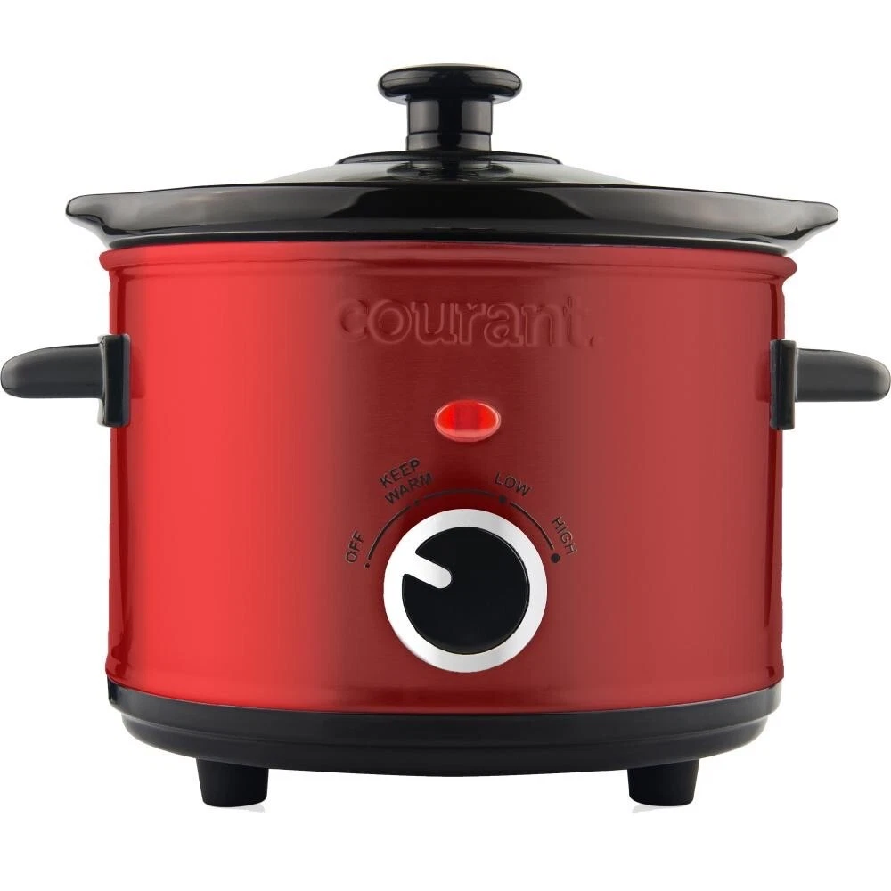Courant 3.2 Qt. Slow Cooker, multiple settings, Ceramic bowl, Red stainless-Used