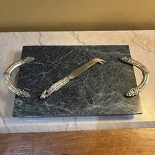 Godinger Silver Green Marble Serving Tray Charcuterie Cheese Snack Board & Knife