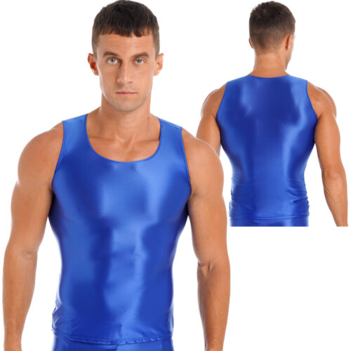 US Herren seidig glänzend Tank Tops ärmellos Muskeltops Unterhemd Fitnessstudio Training Weste - Bild 159 von 194