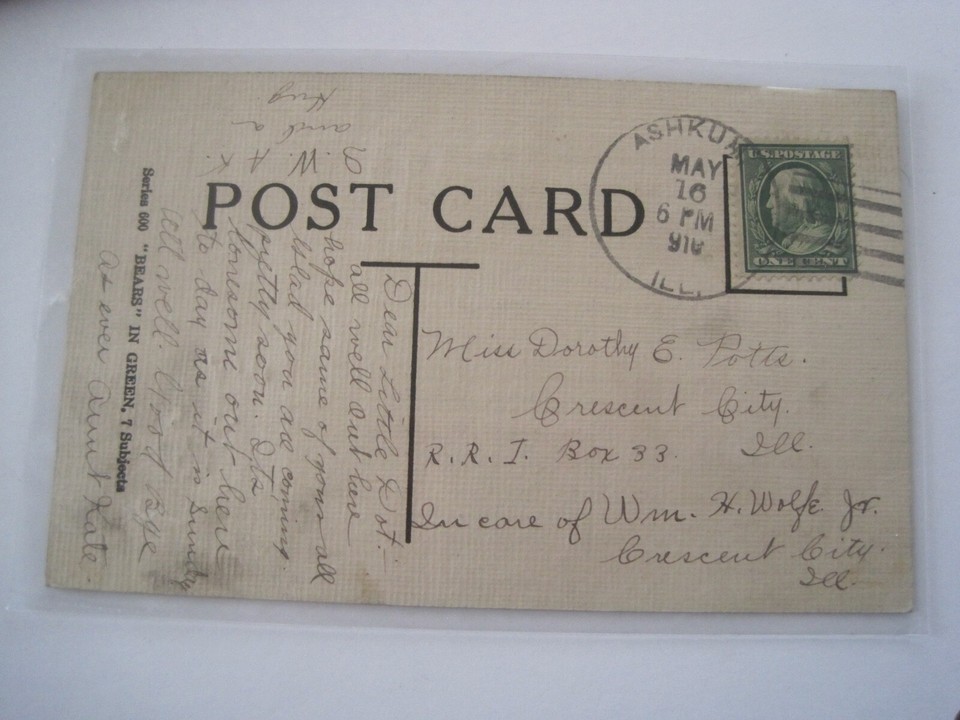 Saturday Bears in Green Postcard Ashkum Illinois Copyright 1907 Antique