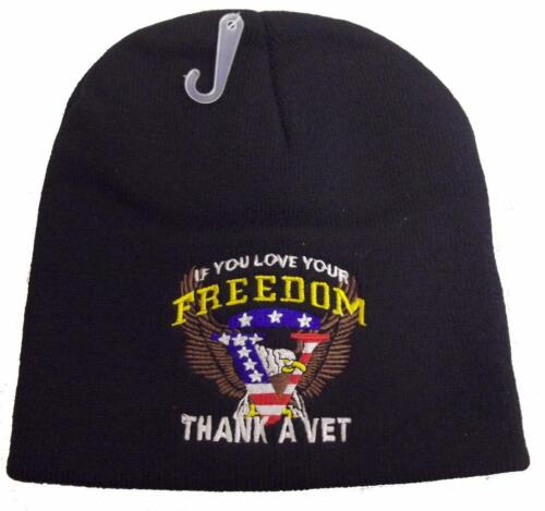 8" IF YOU LOVE YOUR FREEDOM THANK A VET BEANIE MÜTZE Veteranenkappe Schädel USA A147 - Bild 1 von 1