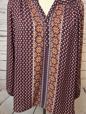 Daniel Rainn Womens Blouse size Large Pullover Tunic Top Boho Hippie Paisley
