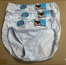 3 Pk Vanity Fair Illumination Silky Stretch Hi Cut Panties 13108 Lt. Blue Sz 6/M