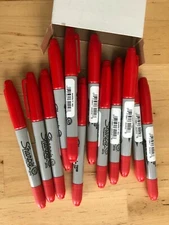 Sharpie Twin-Tip Permanent Marker, Fine/Ultra Fine Point, Red, Box of 12 #32202