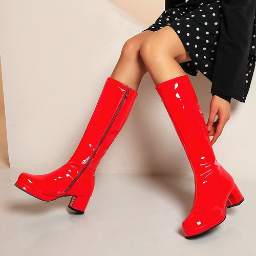 Go Go Knee High Ladies Gogo Boots Hippie Hippy 60s 70s Disco Costume Shoes New - Picture 38 of 63