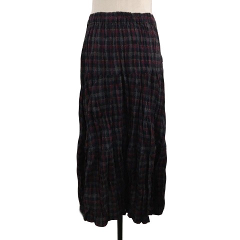 Crocodile Womens Gray Purple Wool Check Pleated Maxi Skirt