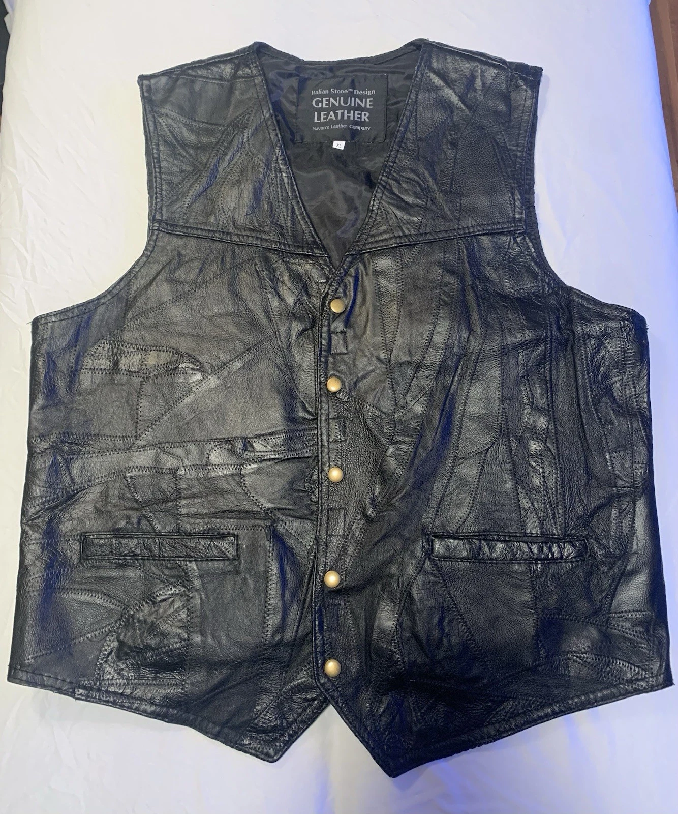 Navarre Leather Company Italian Stone Mens Black Patchwork Leather Vest Size XL